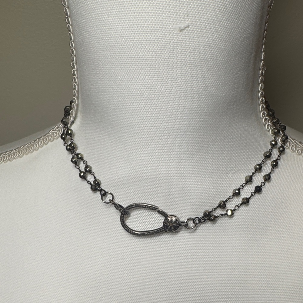 Chic Black Beaded Necklace with Silver Accents with Pave Claw - 2 way wear
